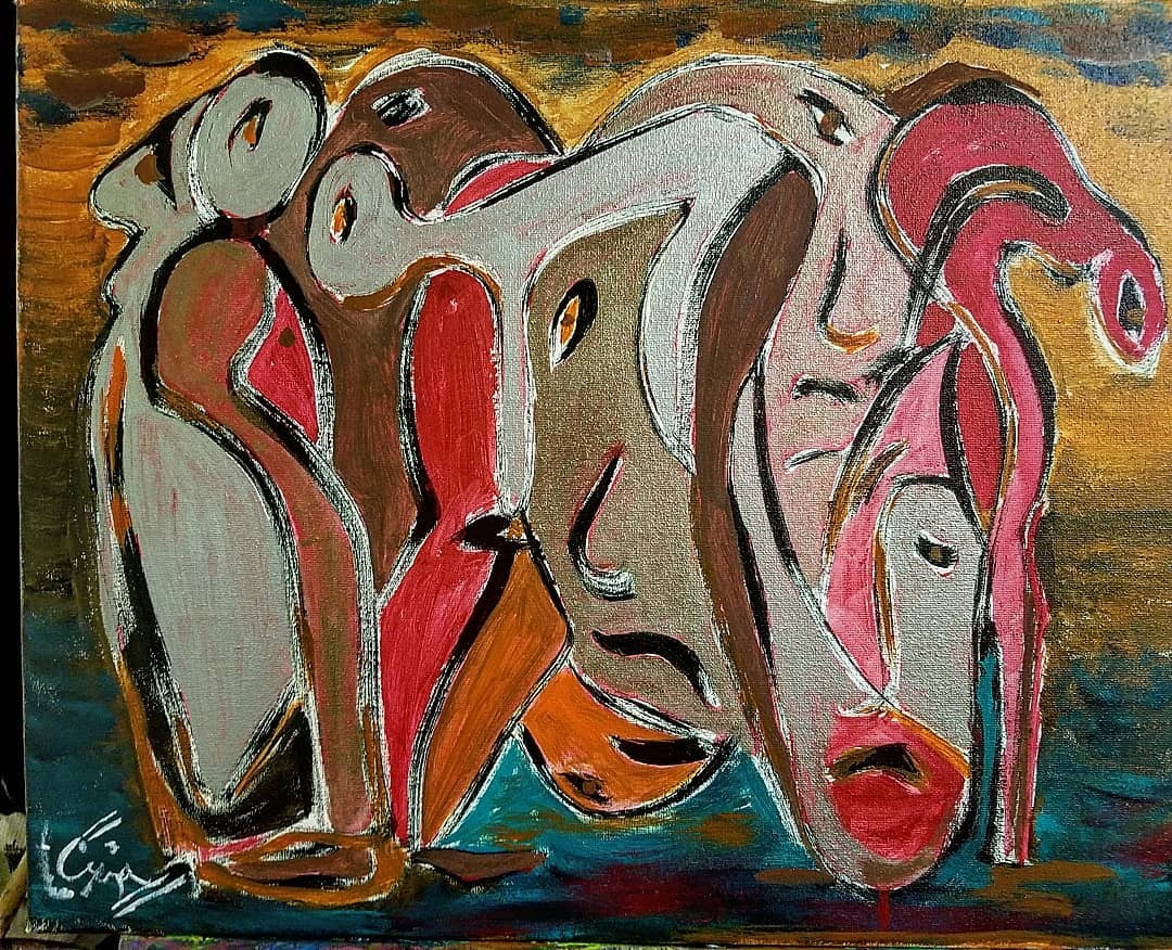 Gallery-quality abstract painting with emerald tones