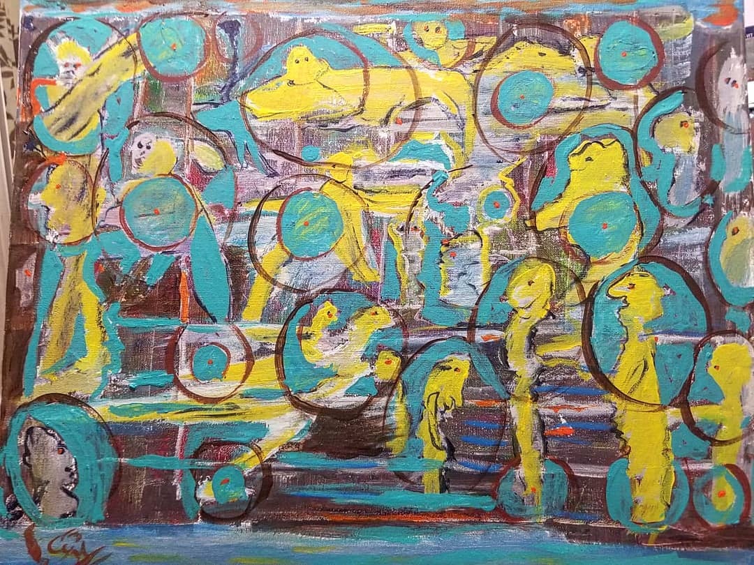 Completed abstract painting showing vertical movement - Ascension by Jamal