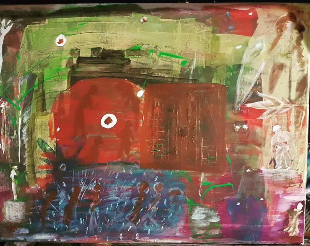 Waves and Crowd, a painting by Jamal