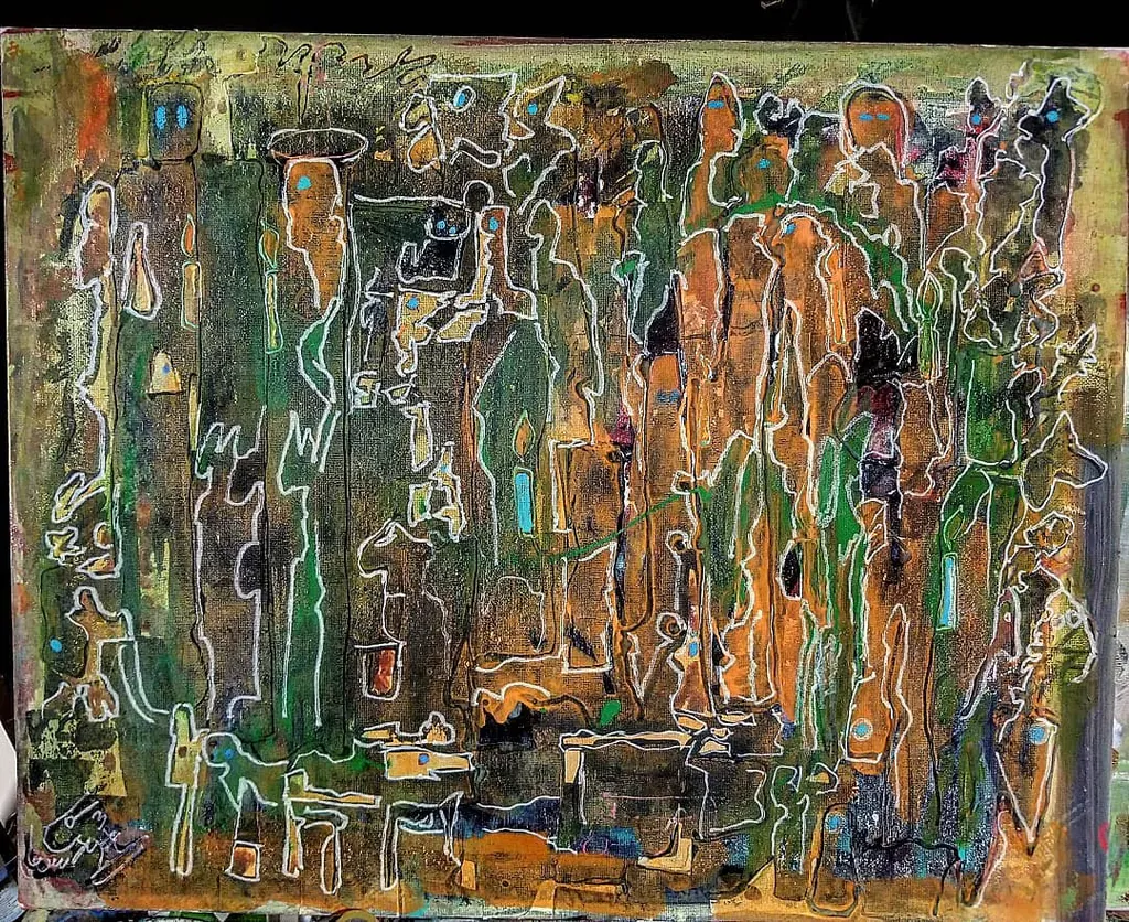 Echoes in Emerald, a painting by Jamal