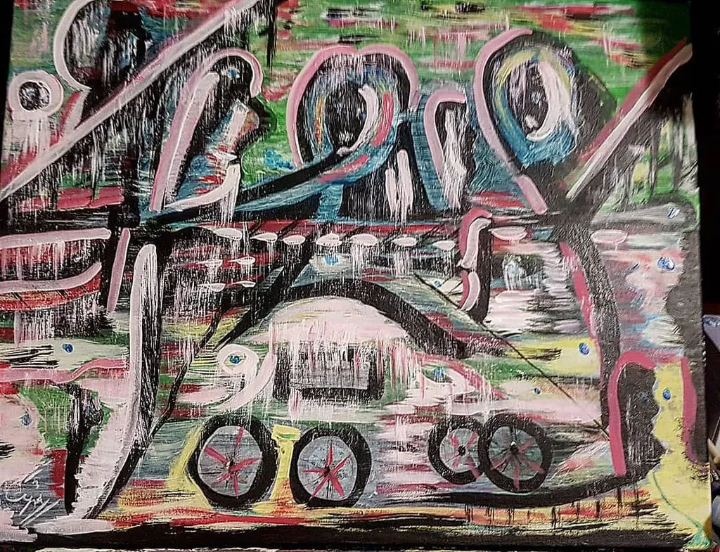 Chaos in Coral, a painting by Jamal
