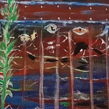 Detail of Chaos in Crimson, lower right