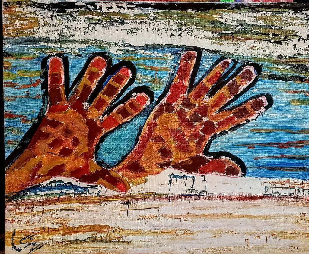 Wanderers of the Bridge, a painting by Jamal